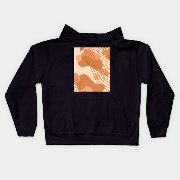 Light Brown and Beige Abstract Art Shapes and Lines Kids Hoodie by LittleFlairTee
